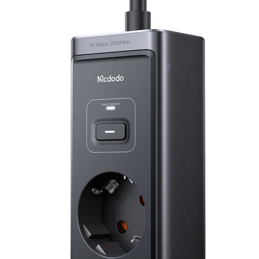 Forlengelseskabel McDodo CH-0620, 3 x Schuko - 1 x USB-A - 2 x USB-C, Svart