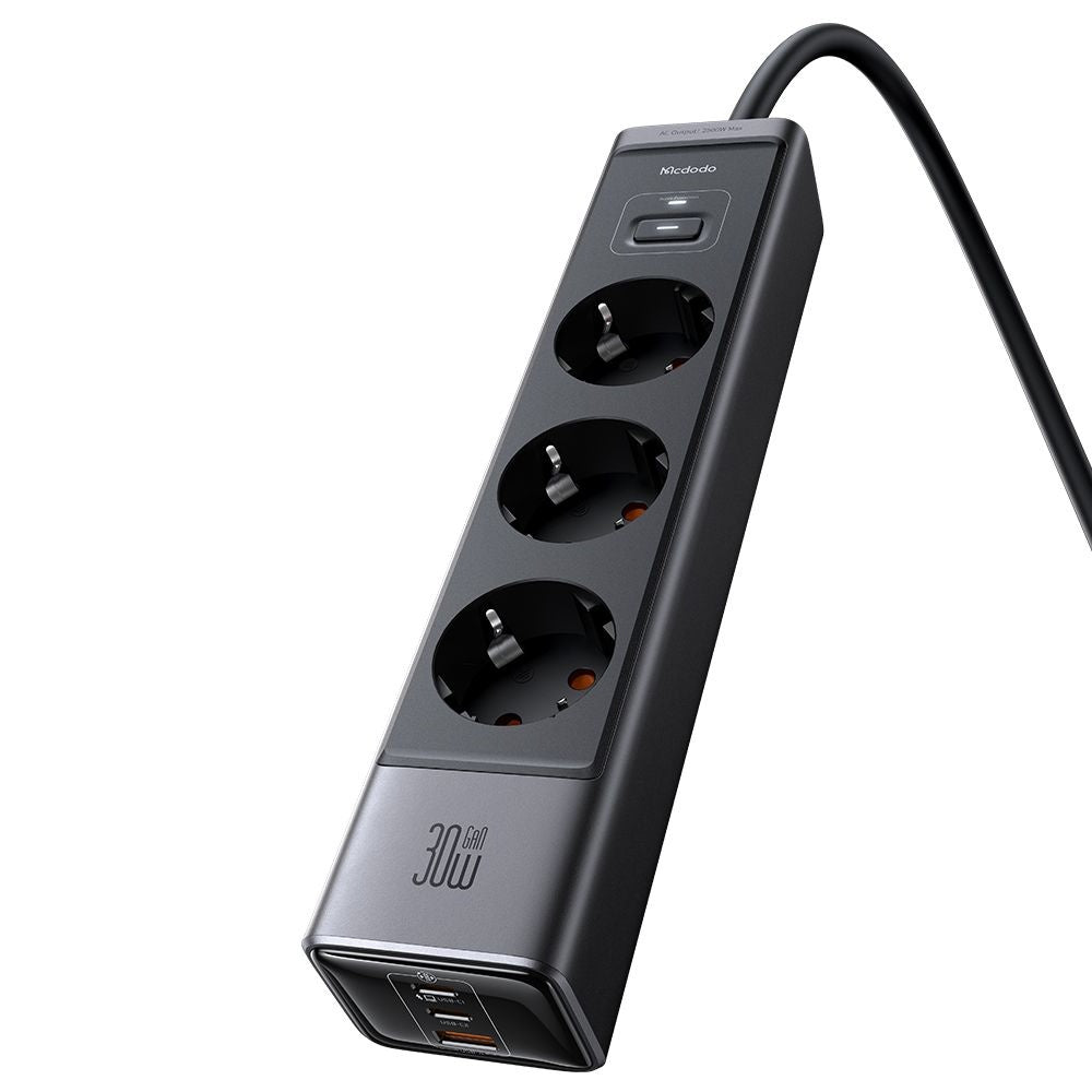Forlengelseskabel McDodo CH-0620, 3 x Schuko - 1 x USB-A - 2 x USB-C, Svart