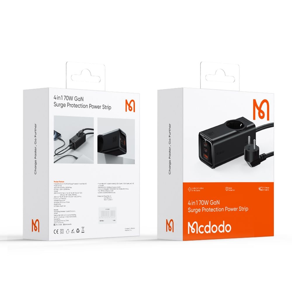 Forlengelseskabel McDodo CH-4620, 1 x Schuko, Svart