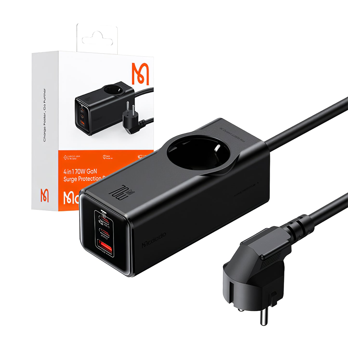 Forlengelseskabel McDodo CH-4620, 1 x Schuko, Svart
