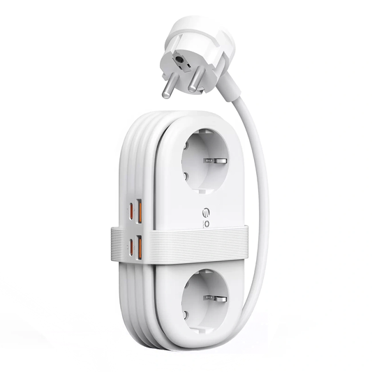 Orico AP3 skjøteledning, 2 x Schuko - 2 x USB-A - 2 x USB-C, Hvit