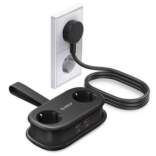 Orico AP3 skjøteledning, 2 x Schuko - 2 x USB-A - 2 x USB-C, Svart