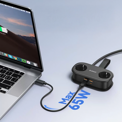 Orico AP3 skjøteledning, 2 x Schuko - 2 x USB-A - 2 x USB-C, Svart