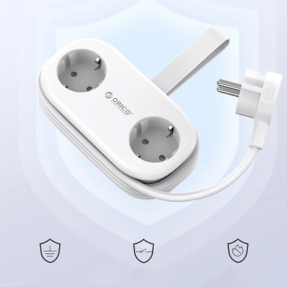 Orico AP3 skjøteledning, 2 x Schuko - 2 x USB-A - 2 x USB-C, Hvit