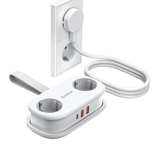Orico APP forlengelseskabel, 2 x Schuko - 2 x USB-A - 1 x USB-C, Hvit