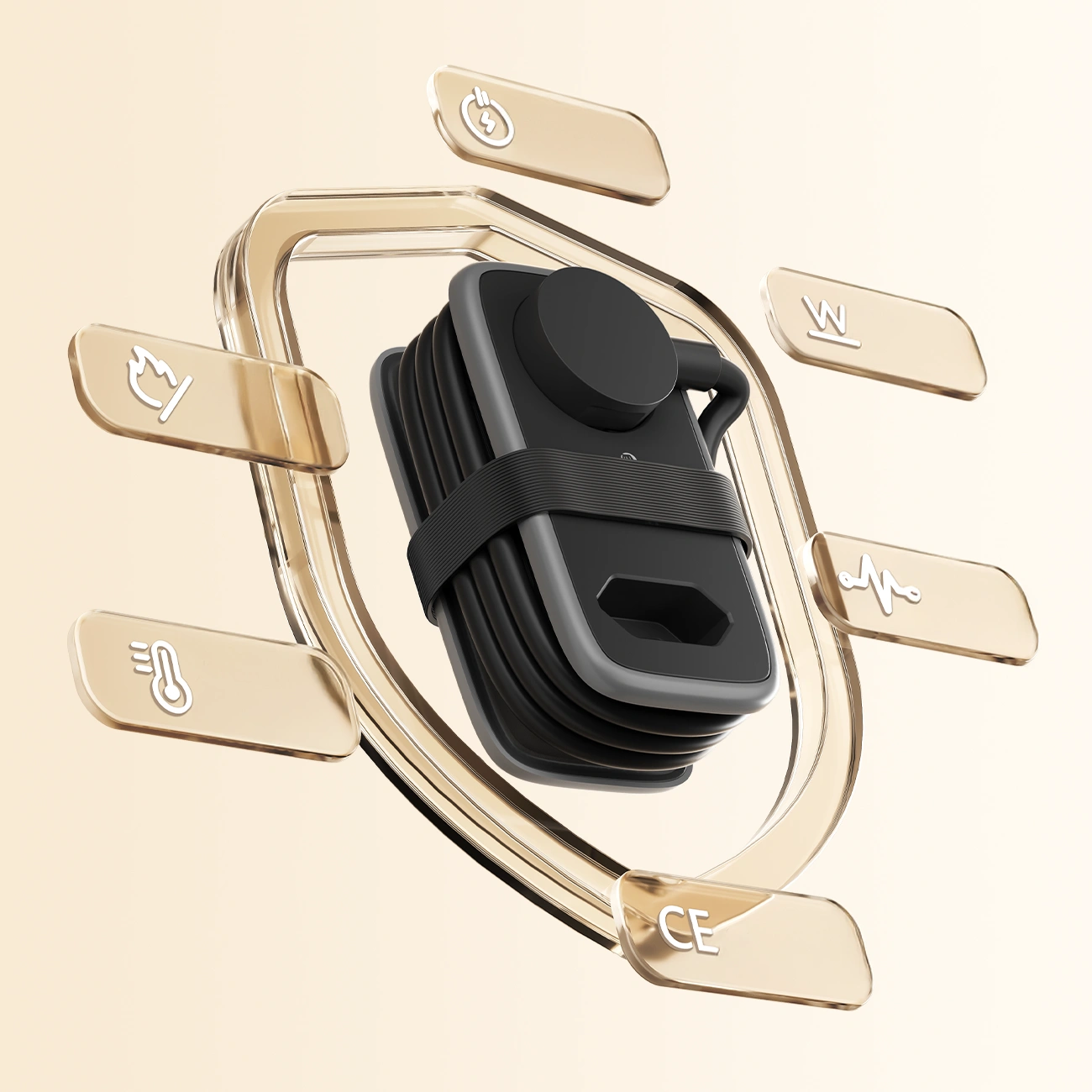 Orico APP forlengelseskabel, 1 x Schuko - 1 x Stikkontakt - 2 x USB-A - 1 x USB-C, Svart Grå