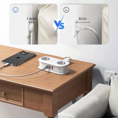 Orico APP forlengelseskabel, 2 x Schuko - 2 x USB-A - 1 x USB-C, Hvit