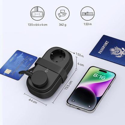 Orico APP skjøteledning, 2 x Schuko - 2 x USB-A - 1 x USB-C, Svart