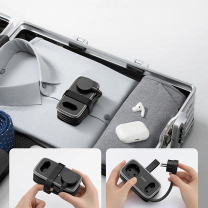 Orico APP forlengelseskabel, 1 x Schuko - 1 x Stikkontakt - 2 x USB-A - 1 x USB-C, Svart Grå