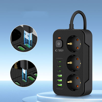 Tech-Protect PC3X6 forlenger, 3 x Schuko, Svart