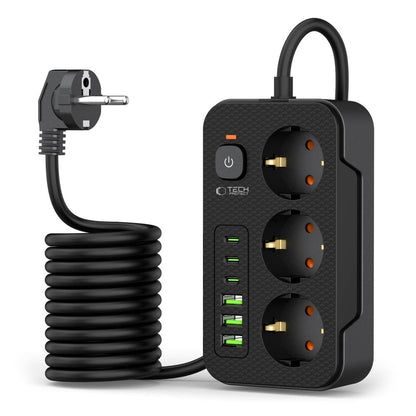 Tech-Protect PC3X6 forlenger, 3 x Schuko, Svart