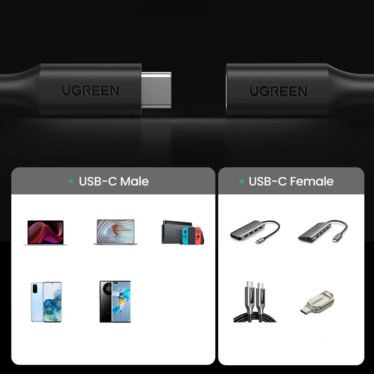 UGREEN US353 USB-C forlengerkabel, 1m, Svart