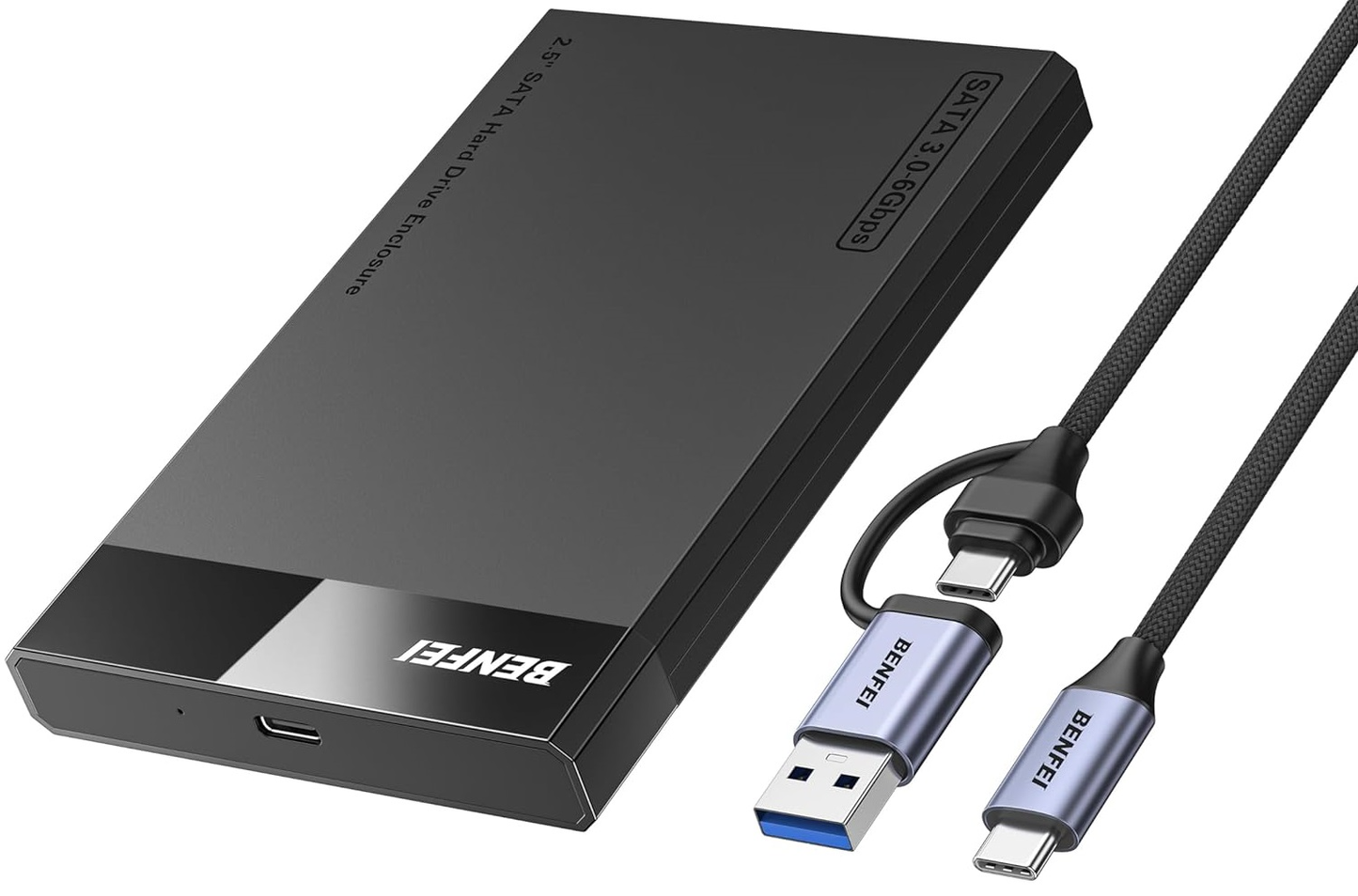 Benfei-stativ for HDD / SSD SATA 2,5 tommer, USB-A / USB-C, svart