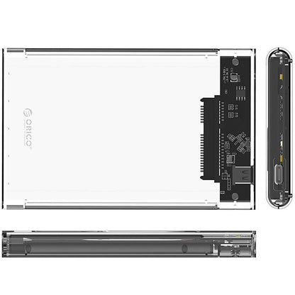 Orico 2139C3-kabinett for HDD / SSD SATA 2,5 tommer, USB-C, Transparent