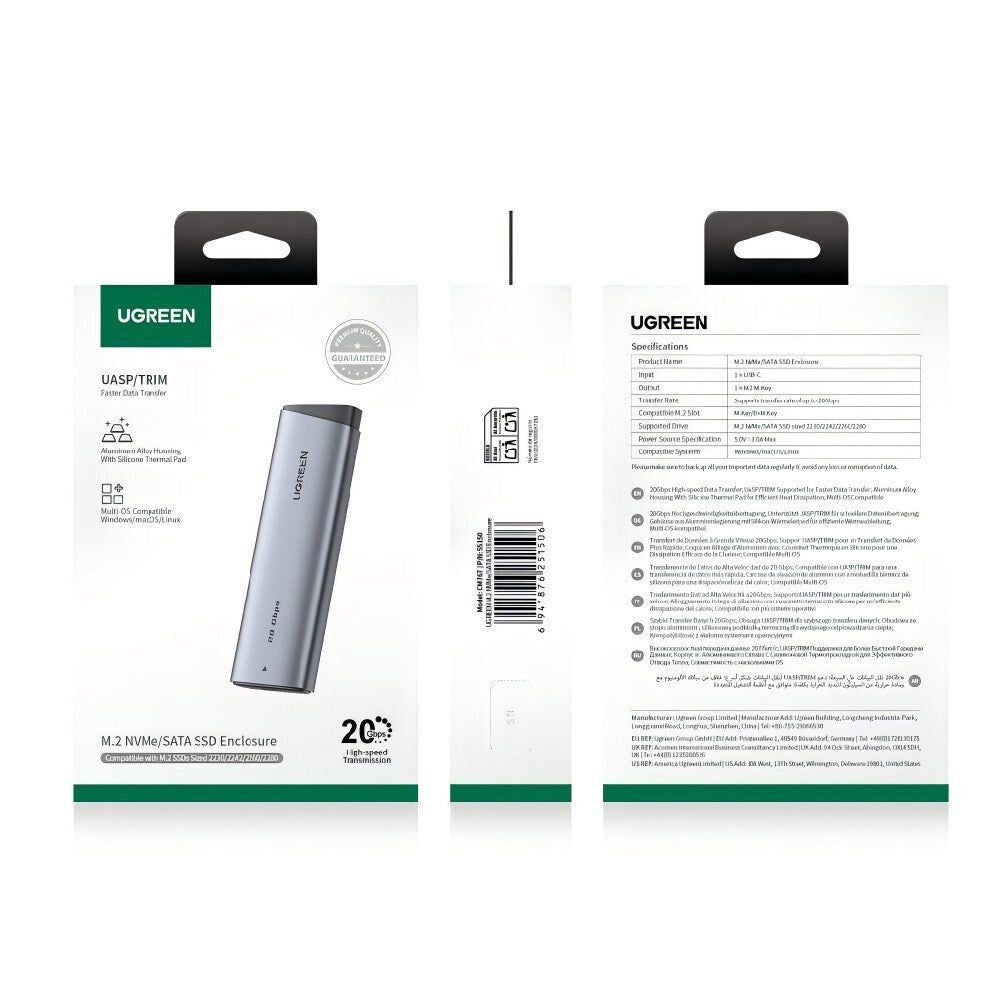 Rack UGREEN CM767 (55150) for SSD M.2 NVMe, Grå