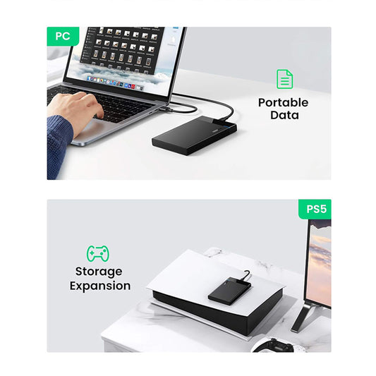 Rack UGREEN US221 (50743) for HDD / SSD SATA 2.5inch, USB-C, Svart