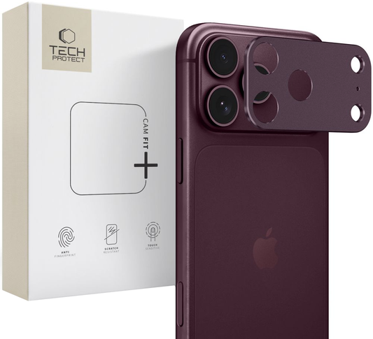 Tech-Protect Camalloy Fit+ beskyttelsesramme til bakkamera for Apple iPhone 18 Pro Max, aluminium, burgunder
