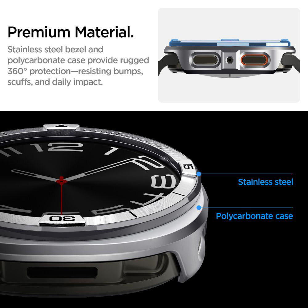 Spigen Tune Pro Pilot Beskyttelsesramme for Samsung Galaxy Watch8 44mm, Sølv ACS10011