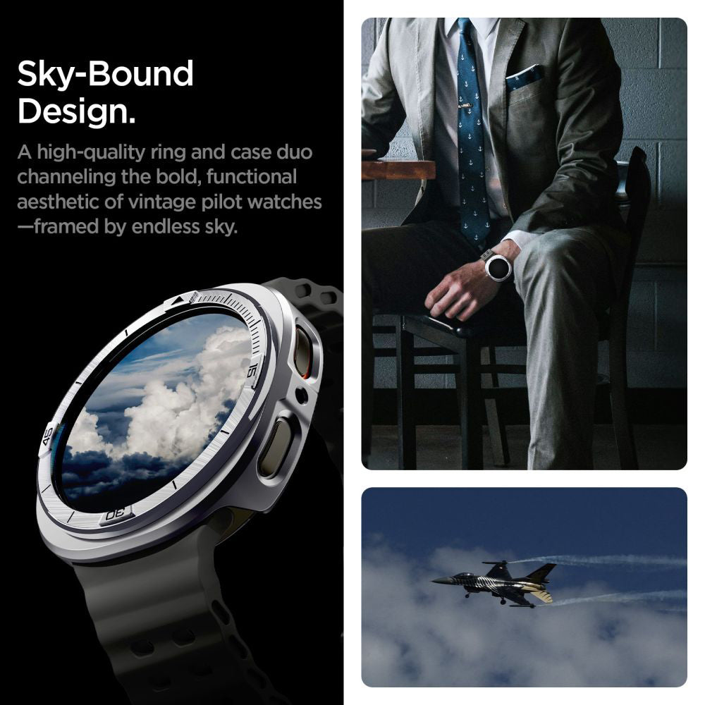 Spigen Tune Pro Pilot Beskyttelsesramme for Samsung Galaxy Watch8 44mm, Sølv ACS10011