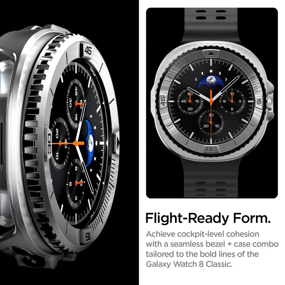 Spigen Tune Pro Pilot Beskyttelsesramme for Samsung Galaxy Watch8 Classic, Sølv