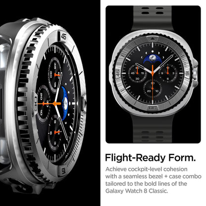 Spigen Tune Pro Pilot Beskyttelsesramme for Samsung Galaxy Watch8 Classic, Sølv