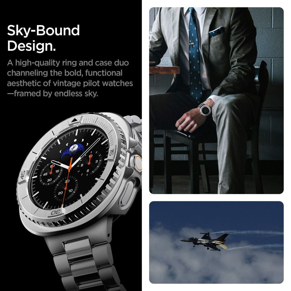 Spigen Tune Pro Pilot Beskyttelsesramme for Samsung Galaxy Watch8 Classic, Sølv