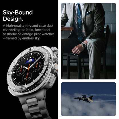 Spigen Tune Pro Pilot Beskyttelsesramme for Samsung Galaxy Watch8 Classic, Sølv