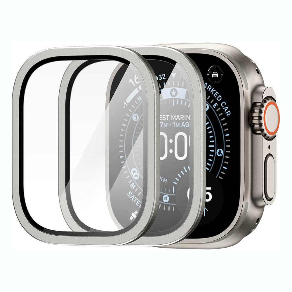 Spigen Tune beskyttelsesramme med glass til Apple Watch Ultra-serien, sølv ACS11595