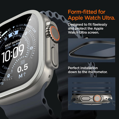 Spigen Tune beskyttelsesramme med glass til Apple Watch Ultra-serien, sølv ACS11595