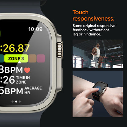 Spigen Tune beskyttelsesramme med glass til Apple Watch Ultra-serien, sølv ACS11595