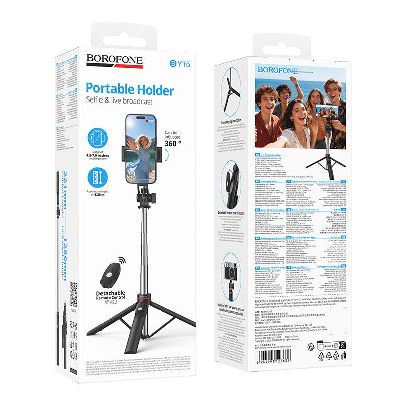 Selfie Stick Bluetooth Borofone BY15 Throne, 4,5 tommer - 7 tommer, Svart