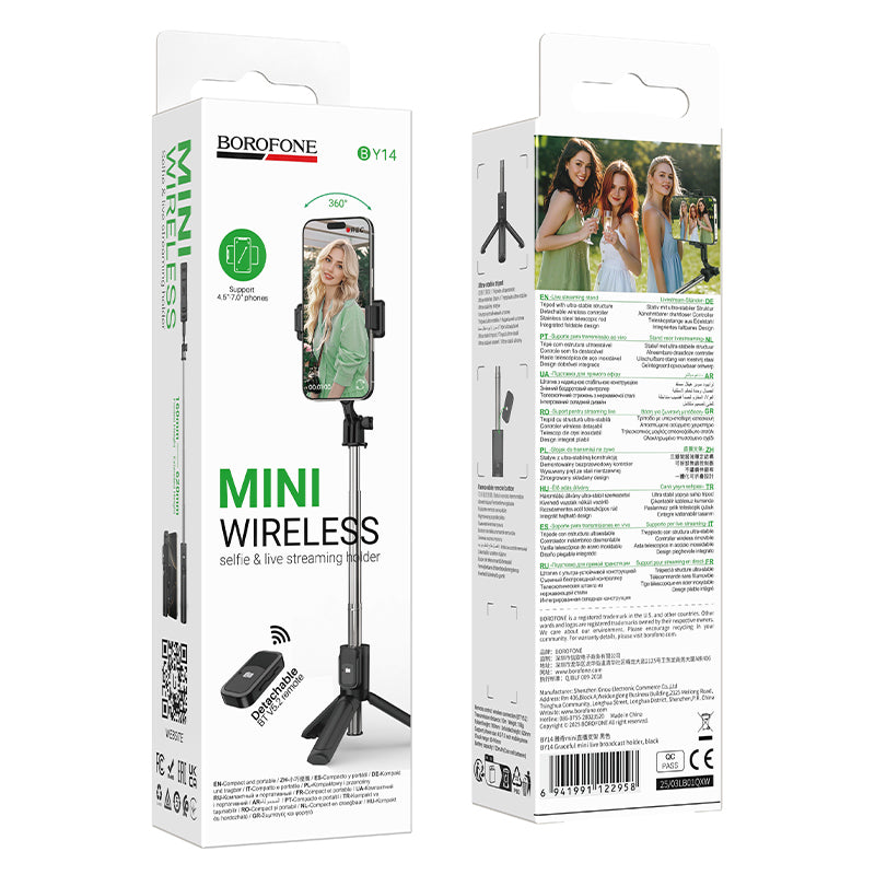 Selfie Stick Bluetooth Borofone BY14 Graceful, 4,5 tommer - 7 tommer, Svart