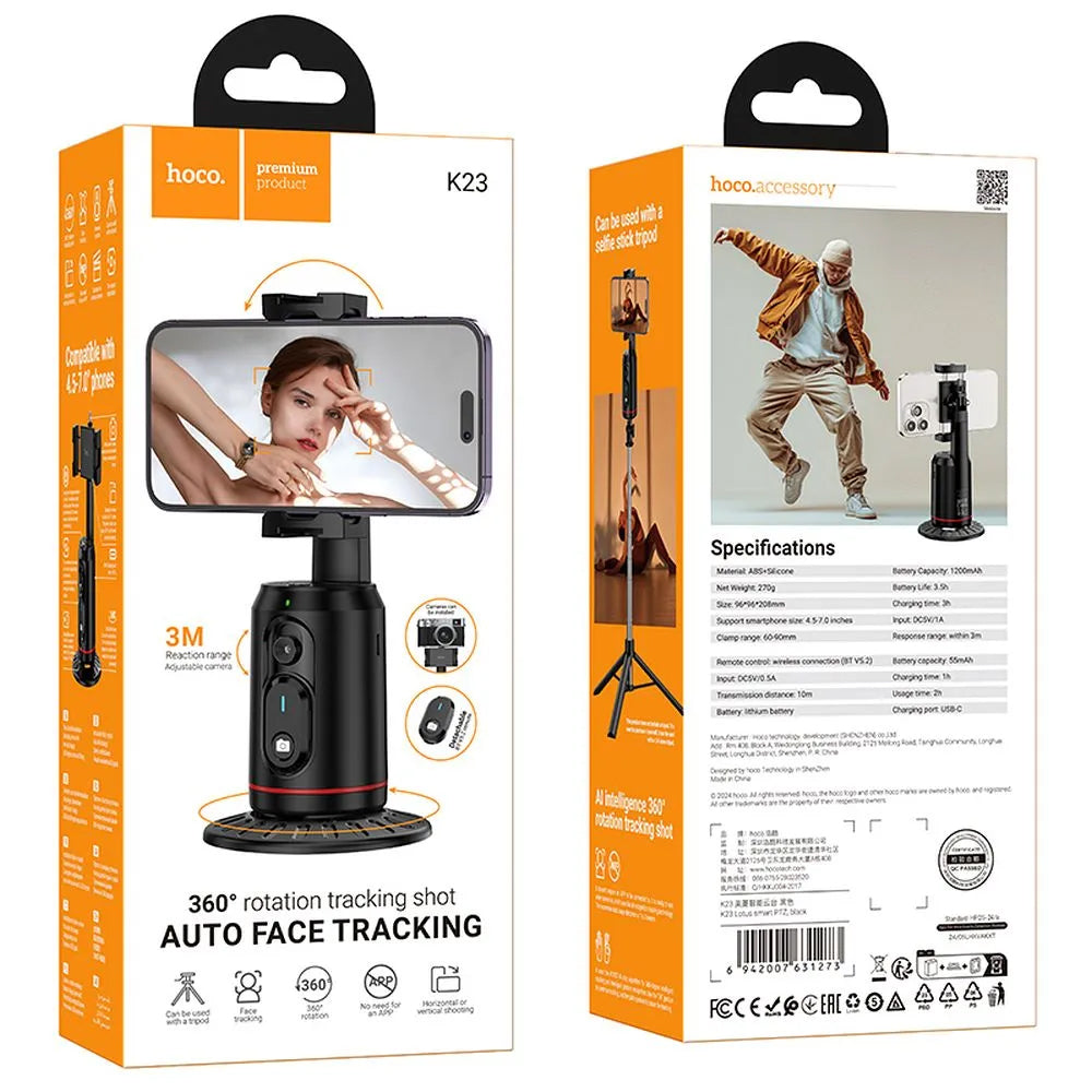 HOCO K23 Face Tracking 360-stativ, Universal, Svart