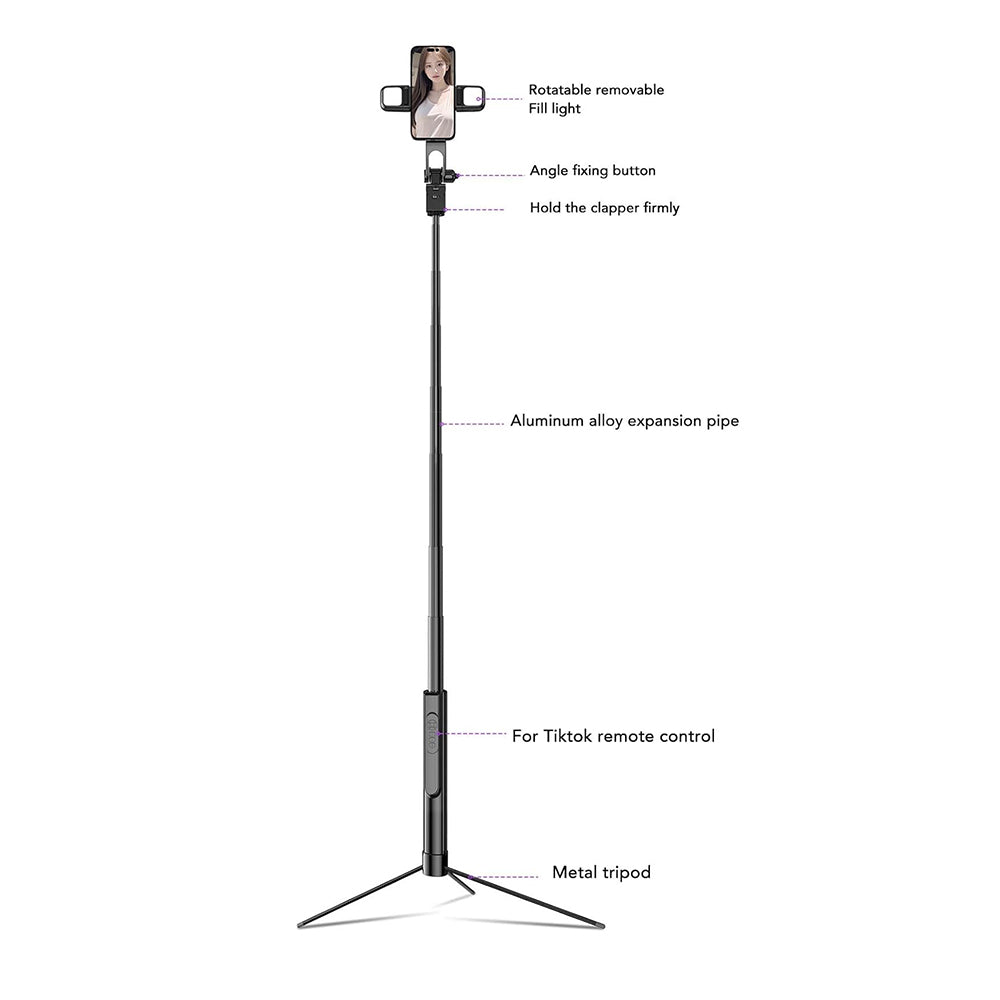 Selfie Stick Bluetooth Techsuit K30S, Universal, Svart
