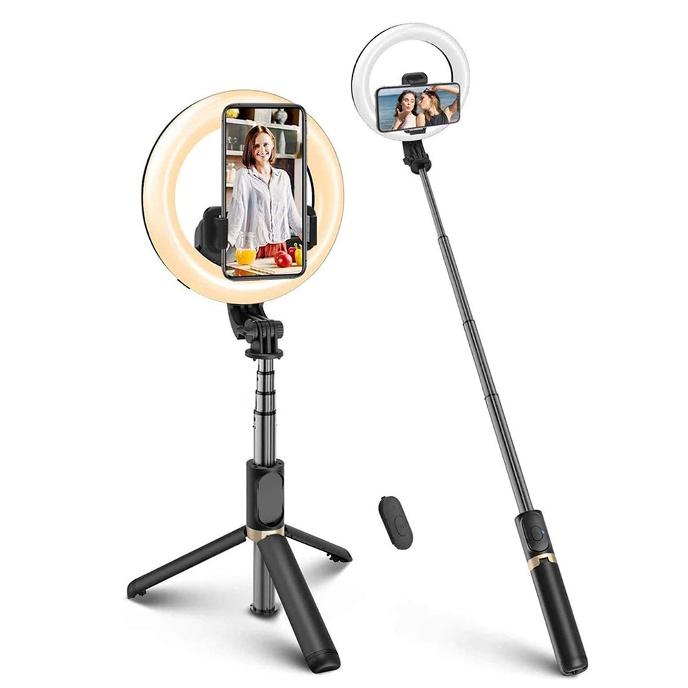 Selfie Stick Bluetooth Techsuit Q07 Ring Light, Universal, Svart