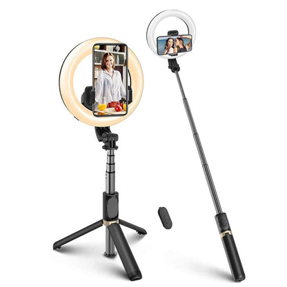 Selfie Stick Bluetooth Techsuit Q07 Ring Light, Universal, Svart