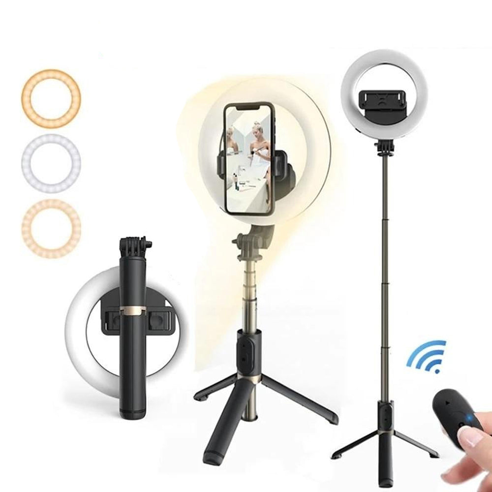 Selfie Stick Bluetooth Techsuit Q07 Ring Light, Universal, Svart