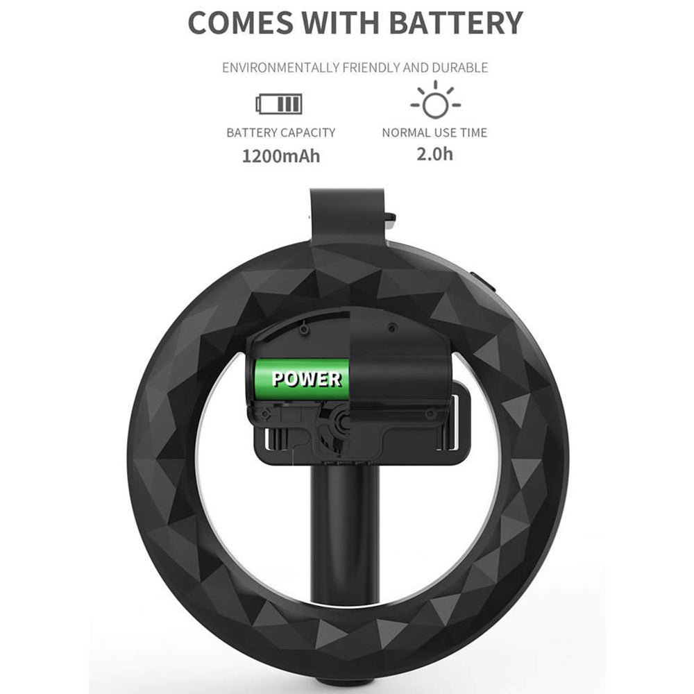 Selfie Stick Bluetooth Techsuit Q07 Ring Light, Universal, Svart