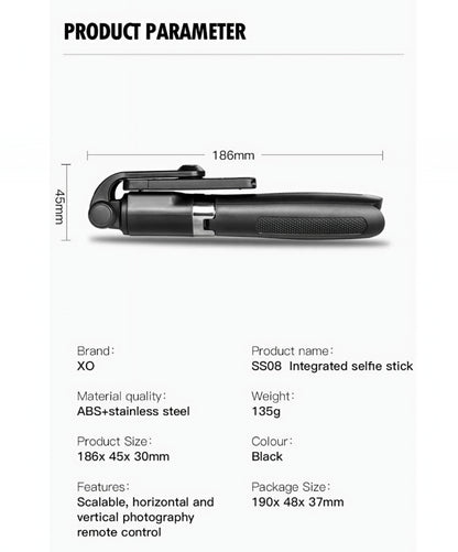 Selfie Stick Bluetooth XO Design SS08, Universal, Svart