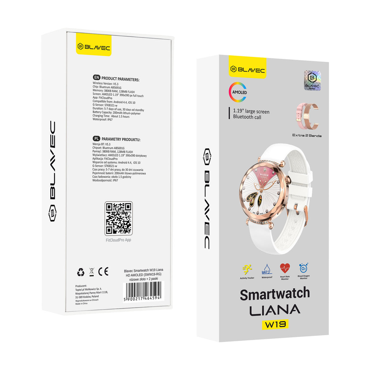 Smartklokke Blavec W19 LIANA, roségull