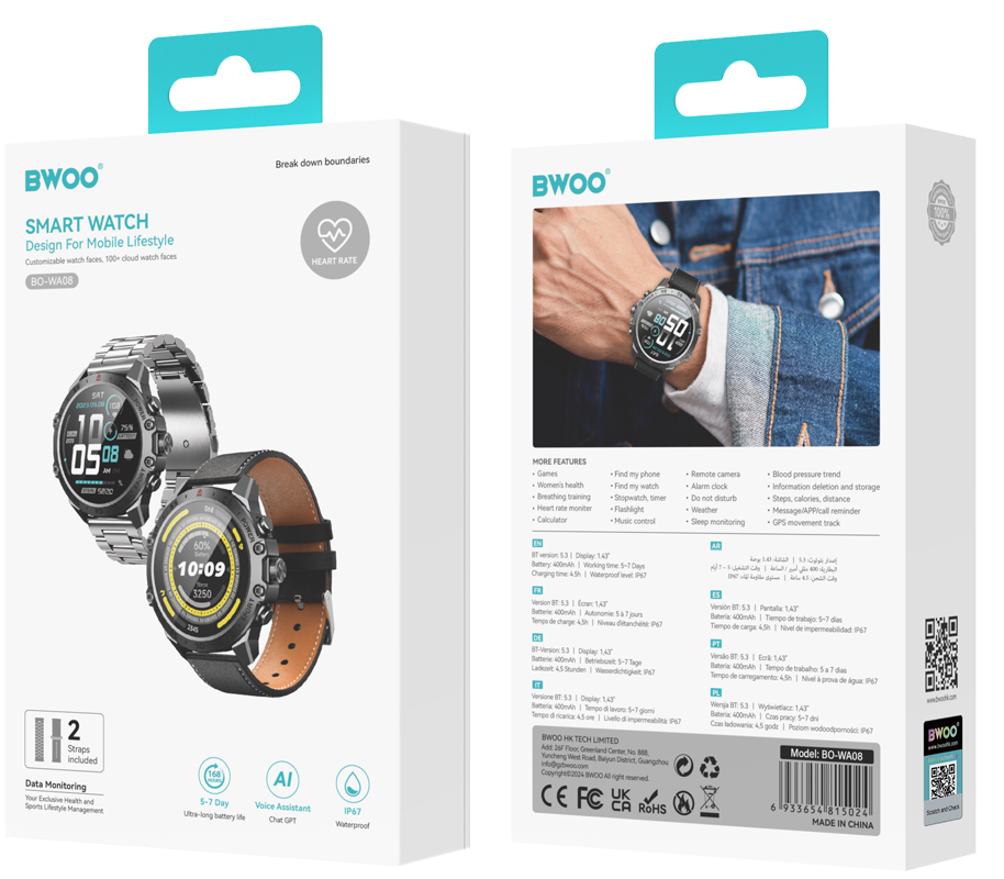Smartklokke BWOO WA-08, Svart