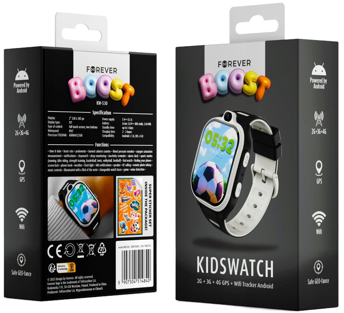 Smartklokke Forever Kids Boost KW-530 Call, Svart