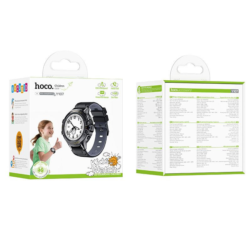 Smartklokke HOCO Y107 Kids Call, Svart, Reseglet