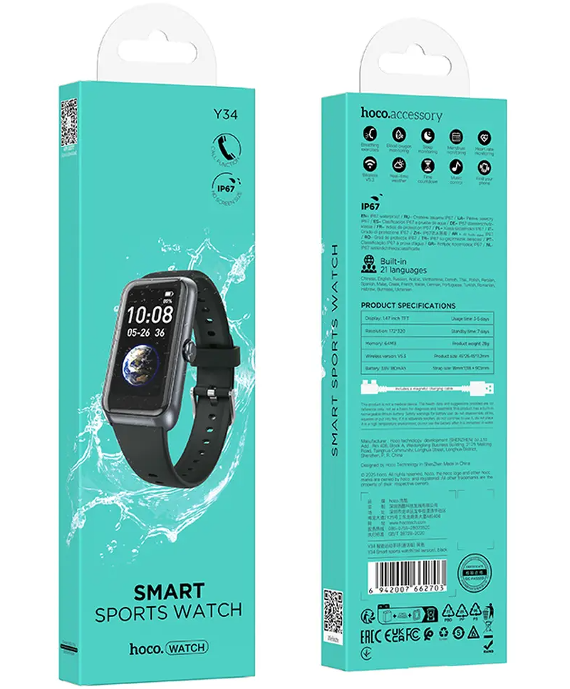 Smartklokke HOCO Y34 Call, Svart