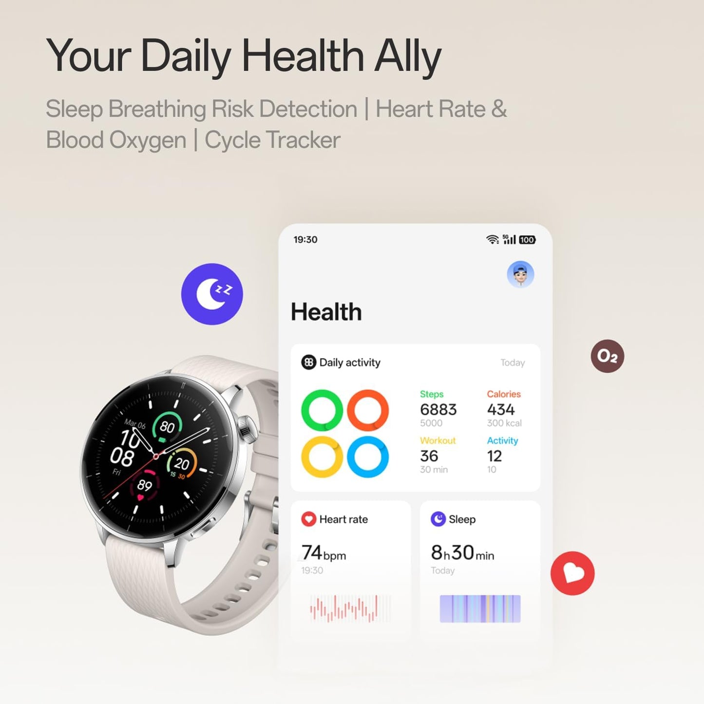 Smartwatch OnePlus Watch 3, 43mm, Sølv 5491100422