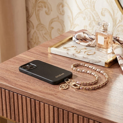 Guess Saffiano 4G Charm Telefon Snor, Svart