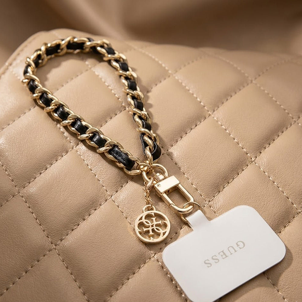 Guess Saffiano 4G Charm Telefon Snor, Svart