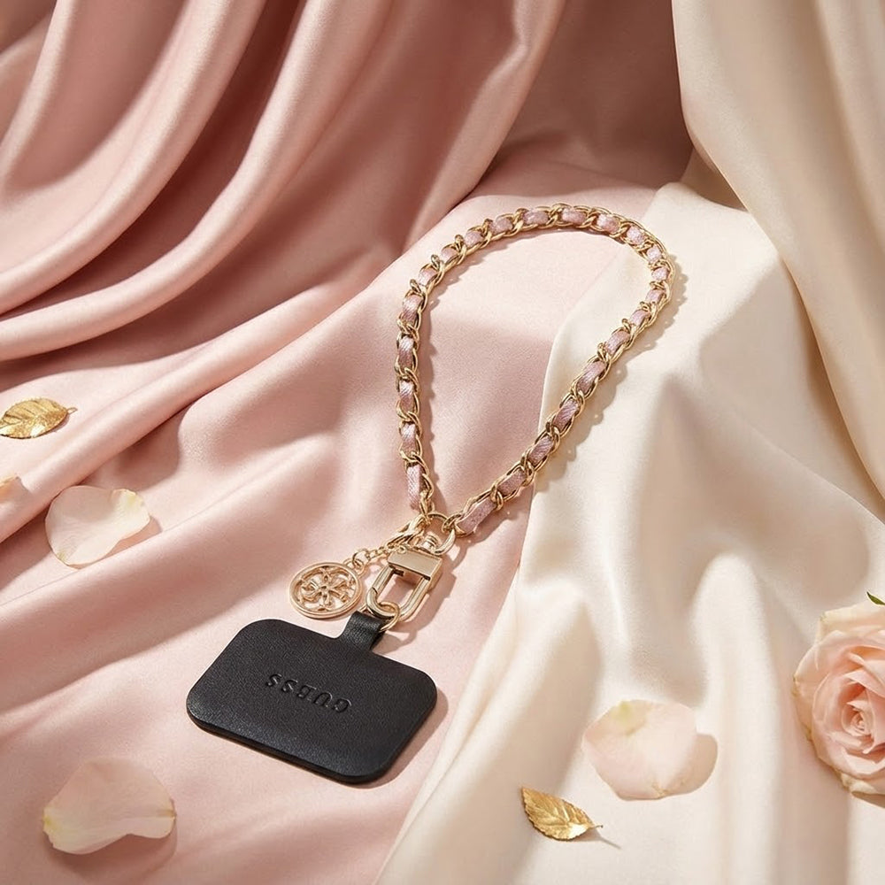 Guess Saffiano 4G Charm Telefon Snor, Svart