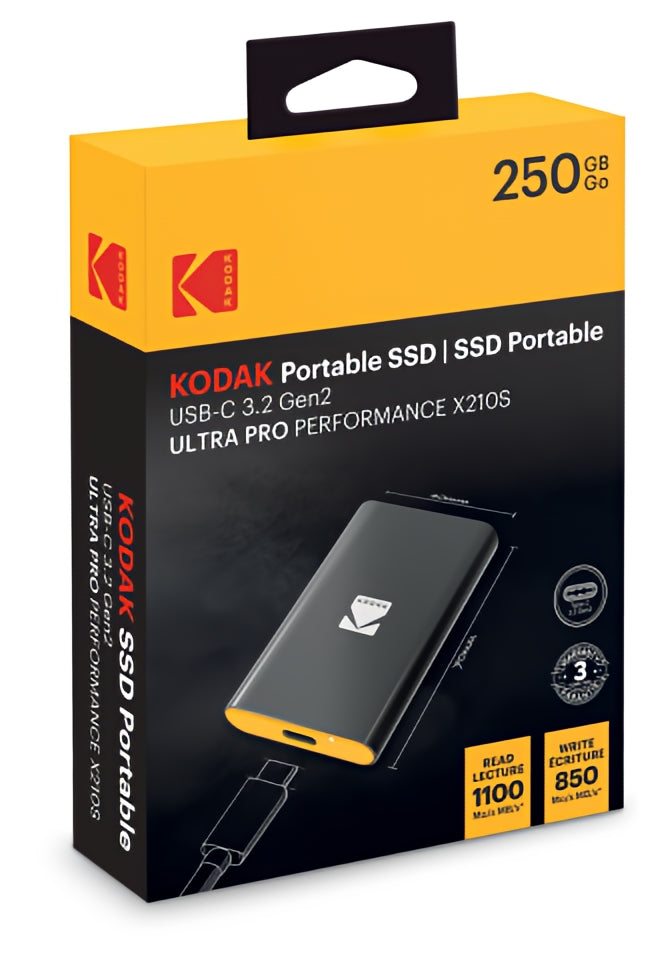 Solid State Drive (Ekstern SSD) Kodak X210S, 250GB, Svart EKSSD250GX210SK