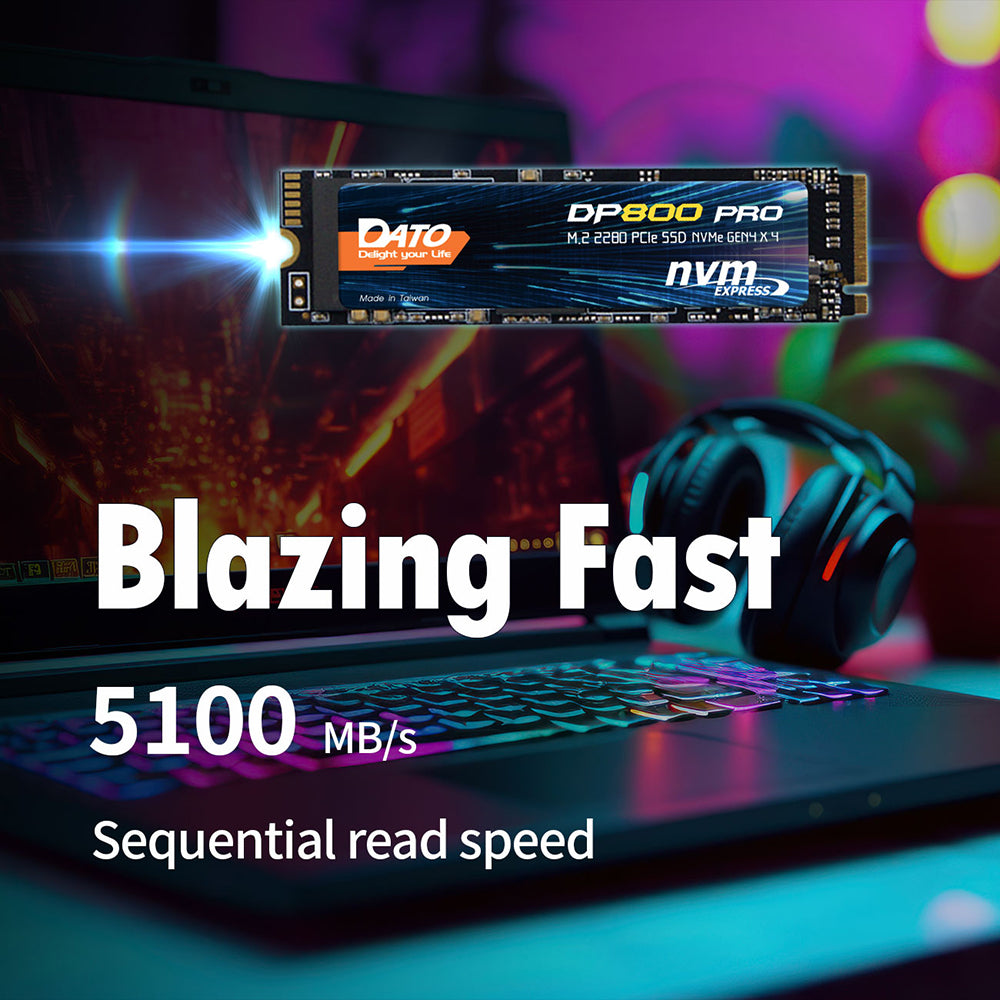 Solid State Drive (SSD) Dato DP800 Pro, NVME M.2 2280, PCIe, 4TB, Svart DP800PSSD-4TB